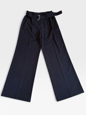 White House Black Market Wide Leg High-Waist Belted Pants - Black